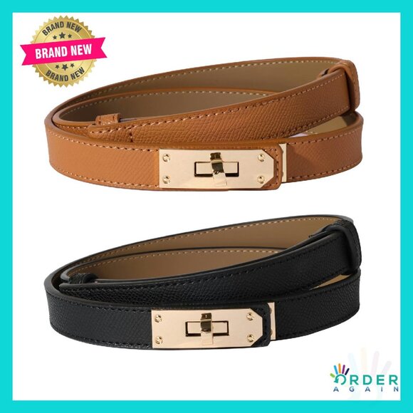 Skinny Leather Belt Adjustable Turn Lock Buckle Minimal Chic Accessory